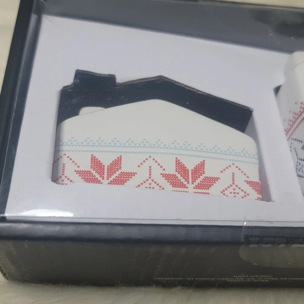 NIB The Cellar Holiday Salt & Pepper Shaker Set Stoneware Snowflake House